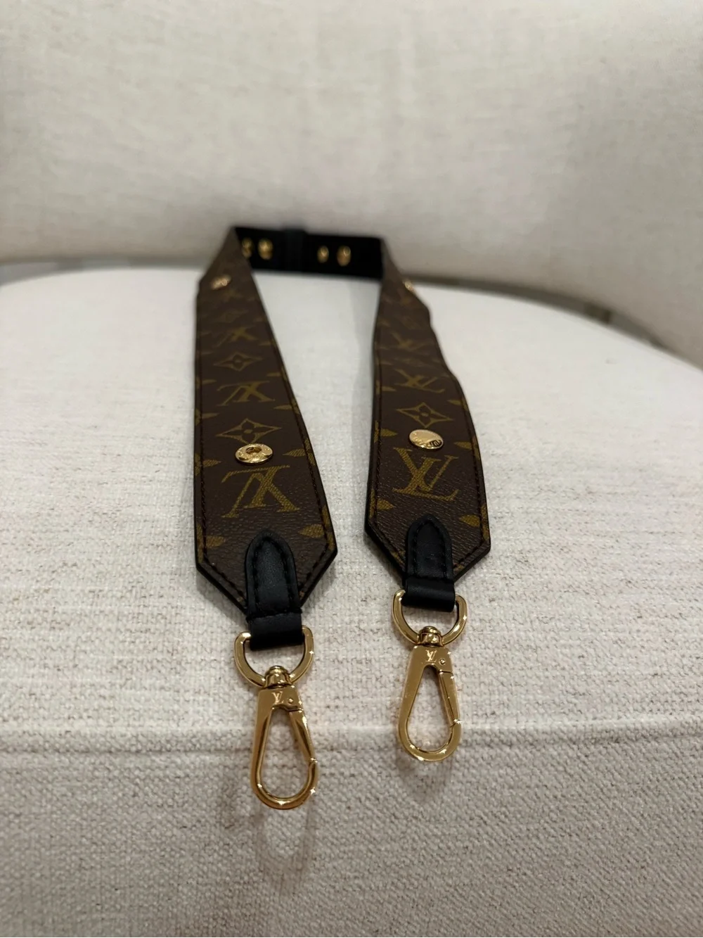 Louis Vuitton Brown Monogram and Black Leather Shoulder Strap